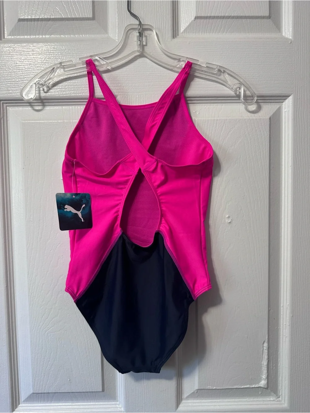Puma Navy, Hot Pink & White Girls' One-Piece Swimsuit